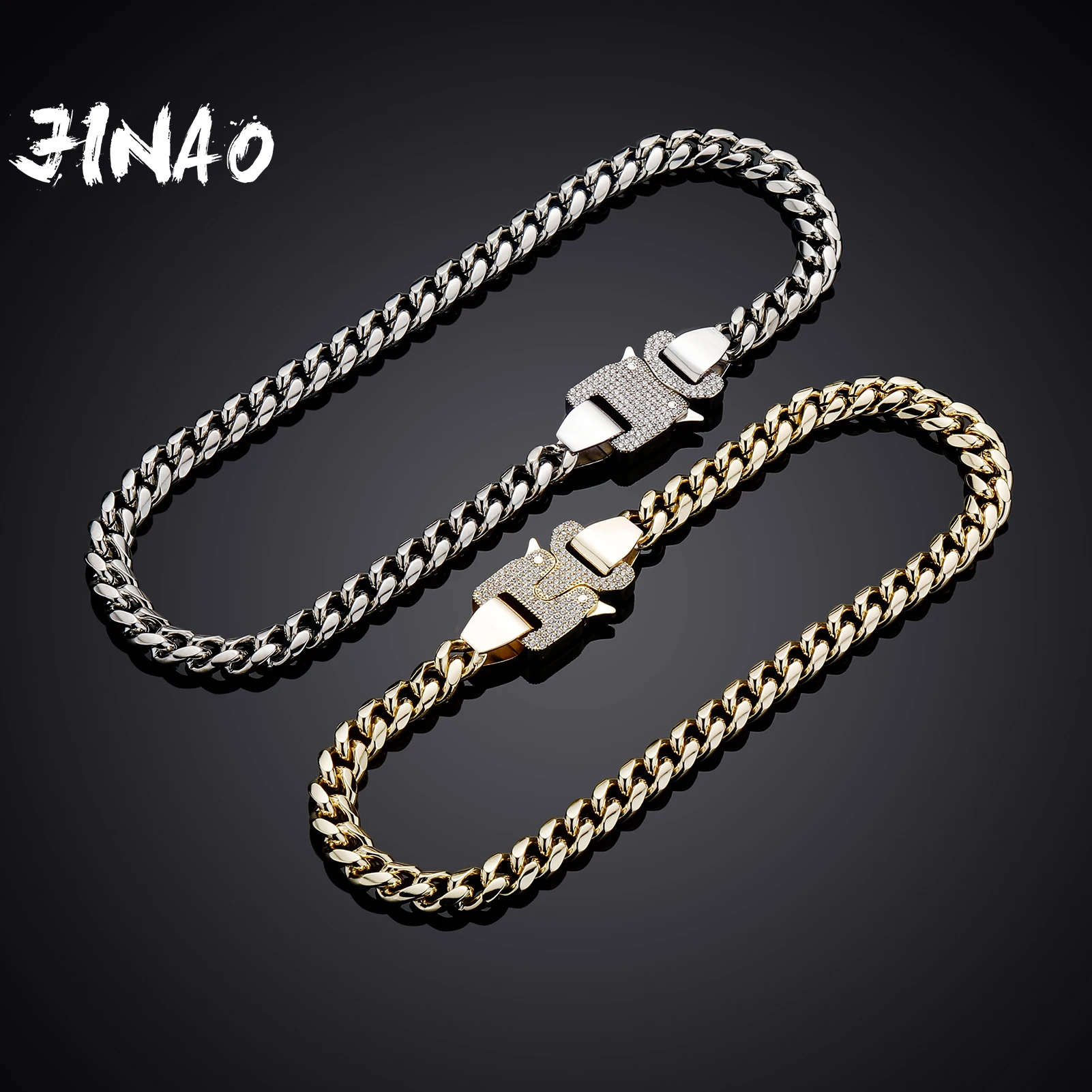 

JINAO 12mm New Type Of Button Necklace High Quality Miami Cuban Chain Iced Necklace Men and Women Jewelry For Gift