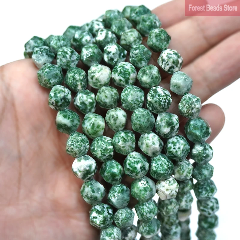 Faceted Green Spot Jaspers Natural Stone Spacers Loose Beads DIY Bracelet Necklace Charms for Jewelry Making 14