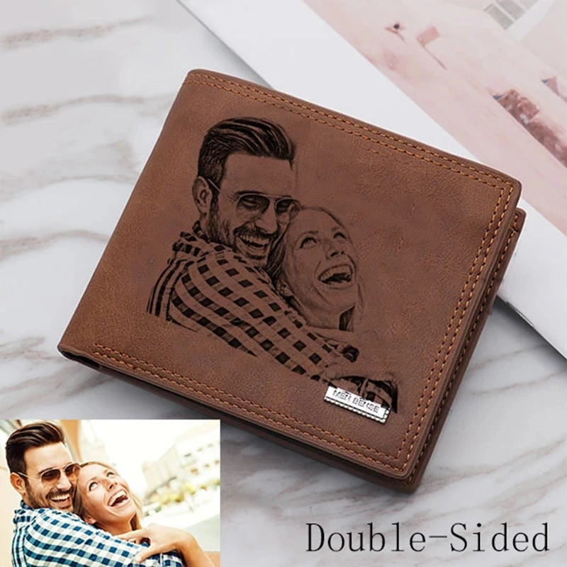 Picture Wallet Casual Short Bifold PU Frosted Multi-Card DIY Wallet bi-fold Customized Engraving Photo Simple Purse For Men