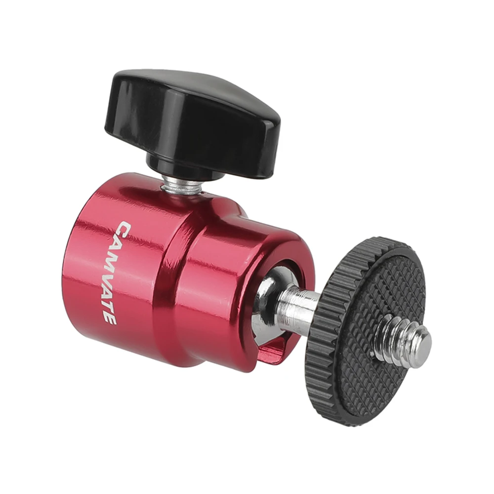 Camvate mini bola cabeça adaptador suporte vermelho com 1/4 "-20 rosca parafuso para câmera dslr monitor de vídeo flash led tripé de luz