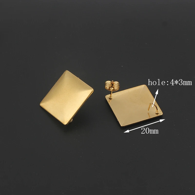 10pcs Stainless Steel Charms Round Rectangle Polygonal Stud Earring Connector For Diy Earring Jewelry Making Supplies