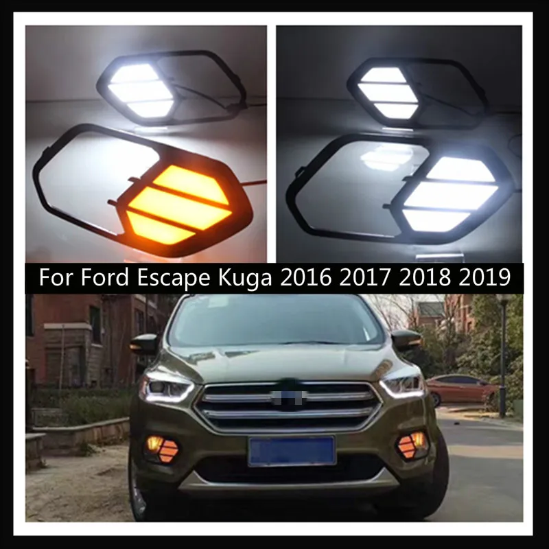 

2PCS LED Daytime Running Light For Ford Escape Kuga 2016 2017 2018 2019 Turn Yellow Signal Waterproof Car 12V LED DRL Lamp