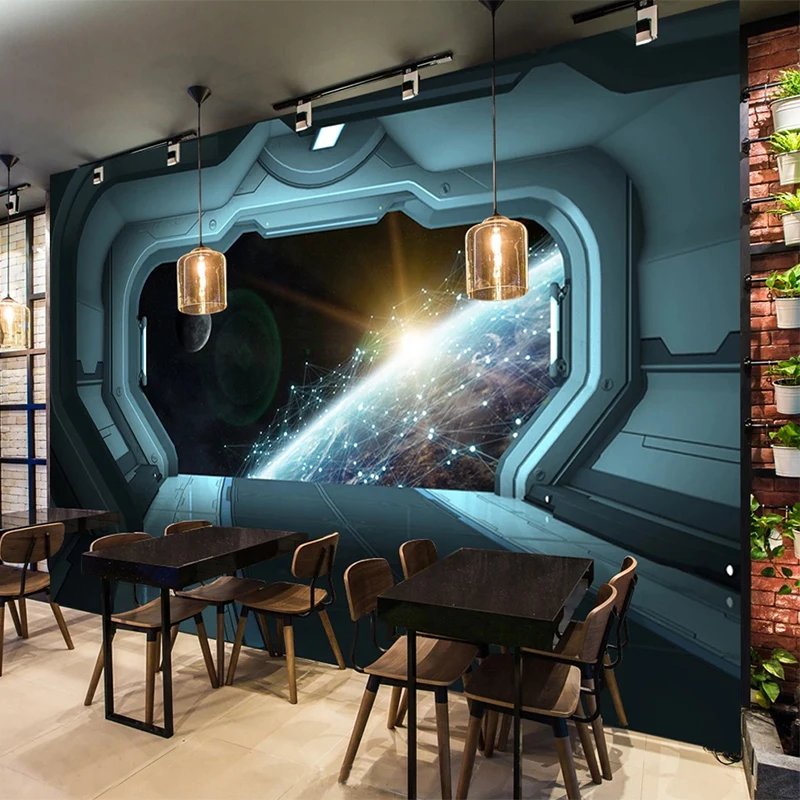 Custom Photo Wallpaper 3D Cool Spaceship Hatch KTV Bar Restaurant Backdrop Wall Creative Mural Wallpaper For Bedroom Walls обои