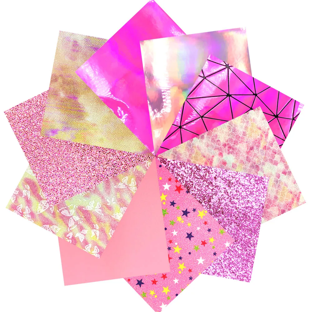 10pcs PINK Iridescent Butterfly Tie-dye Glitter PU Leatherette Fabric DIY Bow Bag Toy Craft Decor Handmade Wholesale 20*15cm