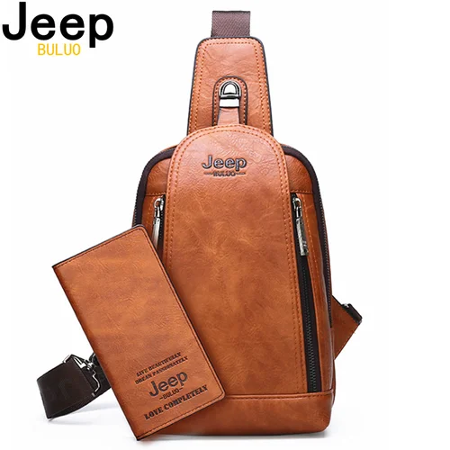 Imagen 1 del producto JEEP BULUO Bandolera Lisa de Cuero, Bolso de Gran Capacidad, Bolsa de Marca, Accesorio para Viaje y Senderismo, Complemento para Hombre