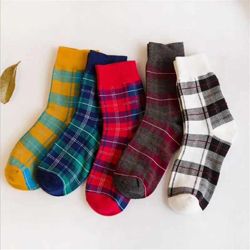 Vintage Plaid Checked Cotton Women Socks Retro Scottish Lattice Grid Kawaii Socks High Quality Fashion Autumn Winter Cute Socks