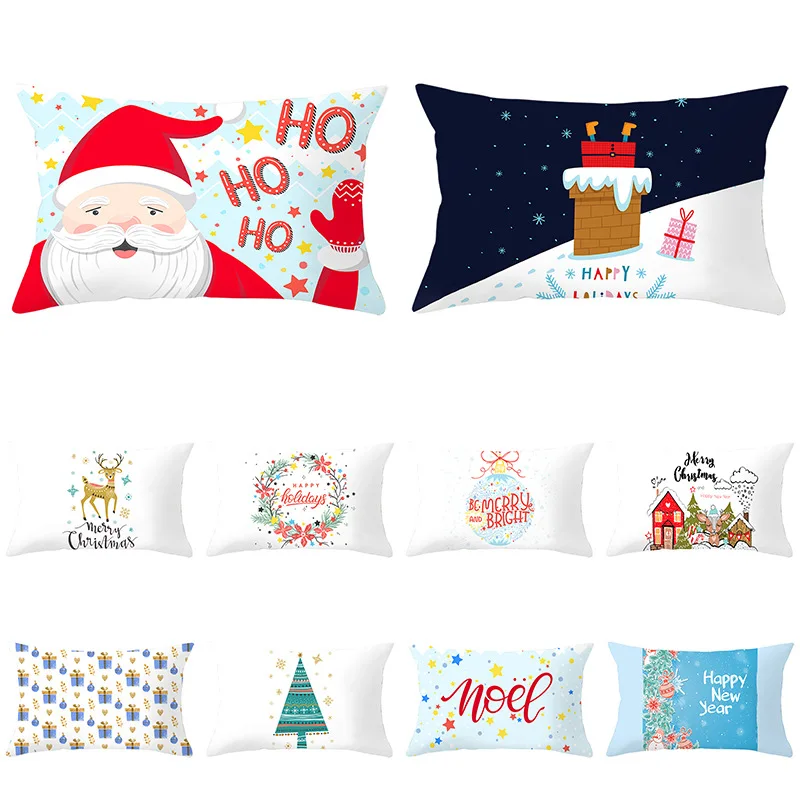 

2022 Merry Christmas Cartoon Lumbar Cushion Cover Farmhouse Home Decor Rectangle Pillows Bedside Decorative Pillowcase 30x50cm