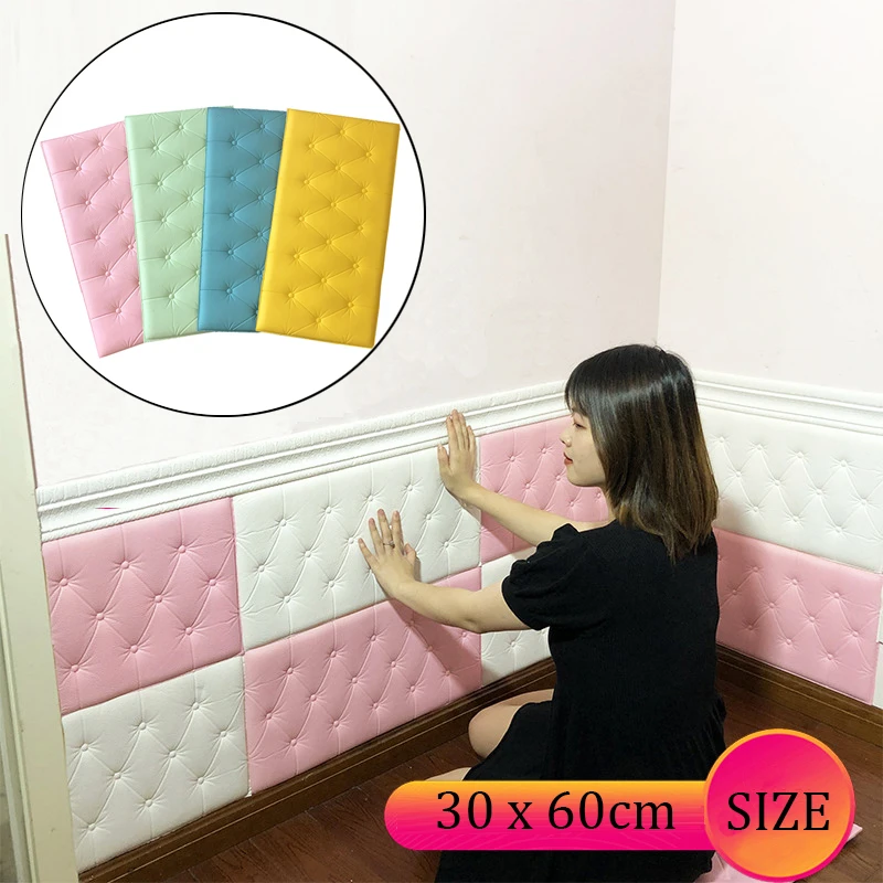 3D Wall Stickers Wallpaper Self-adhesive Thicken Tatami Anti-collision Wall Mat Pad Kids Bedroom Living Room Soft Foam Cushion