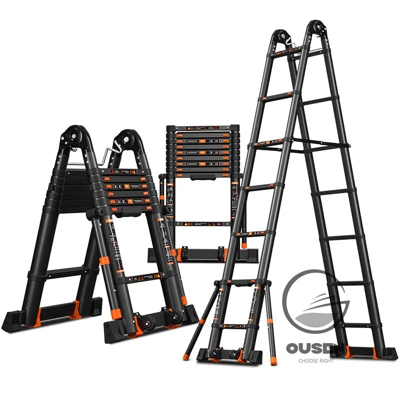 1.5+1.5m Multifunctional Aluminum Alloy Telescopic Herringbone Ladder Household Portable Engineering Folding Ladder