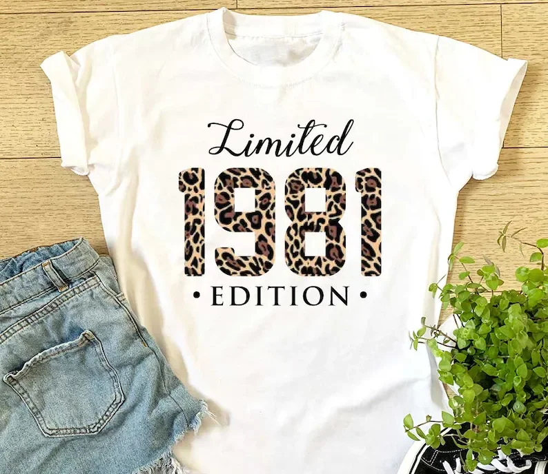 Ladies Limited Edition 1981 Leopard Print Womens Girls Birthday Mum Sister Aunt Gift For Her Christmas Gift Top 100% cotton y2k