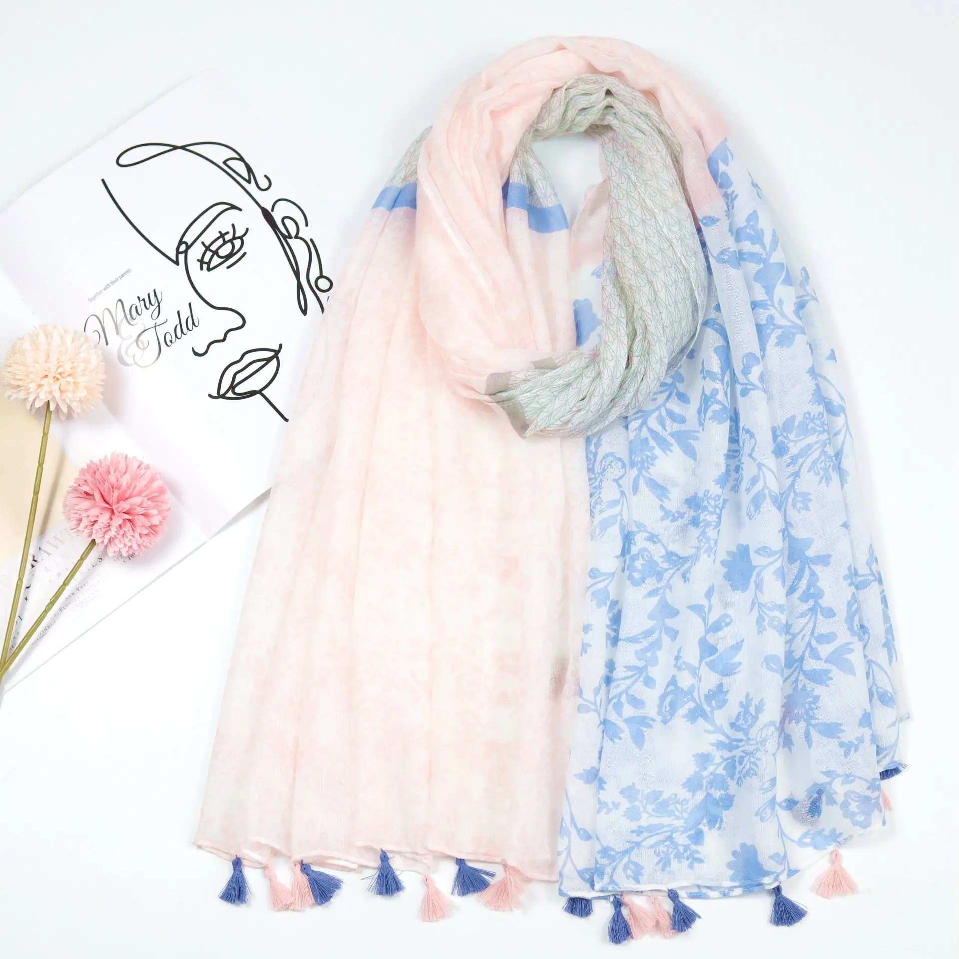 

2021 New Vintage Floral Print Tassel Scarf Shawls Soft Hijab Wrap Wholesale 10pcs/LOT