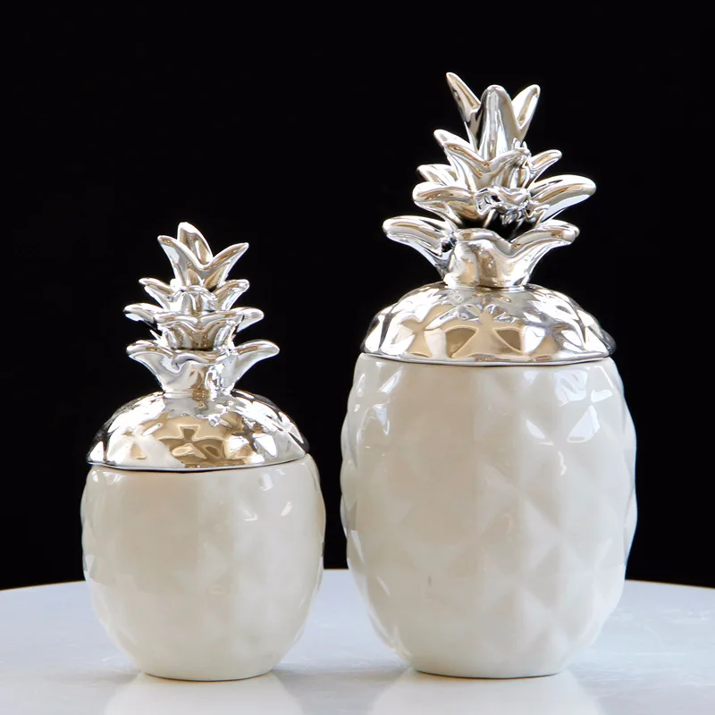 15.5cm 20.5cm Ceramic Pineapple Storage Box for Jewelry Black Pineapple Figurines Fruit Crafts Ornaments For Home Offices