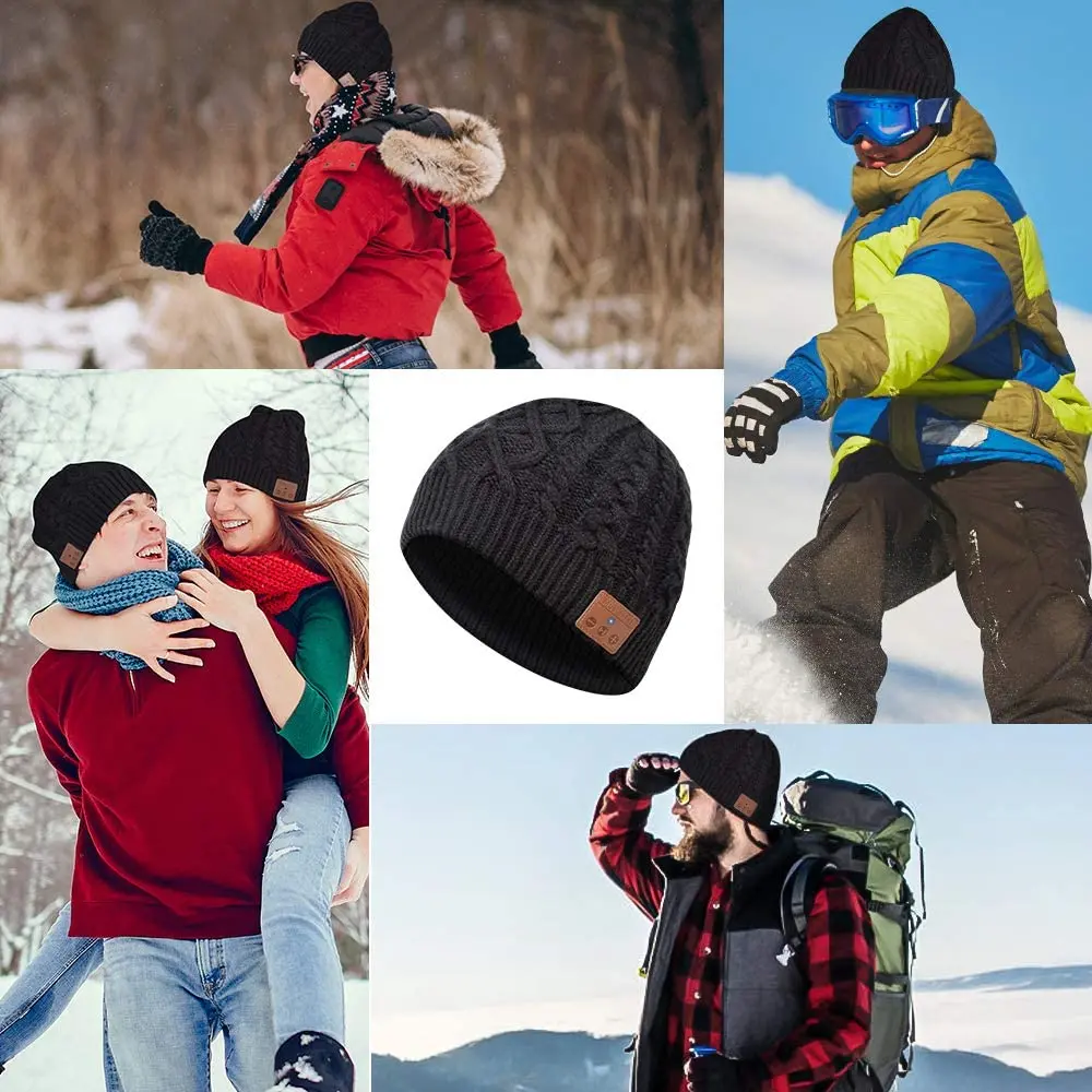 Gorro con Bluetooth 5,0 inalámbrico para hombre y mujer, gorro de invierno, altavoces estéreo HD desmontables integrados