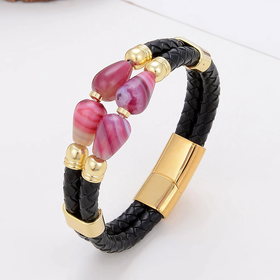 New Water Drop Shape Stone Bracelet & Bangles Multilayer Leather Designer Chrams Bracelets For Women Mens Jewelry Gift