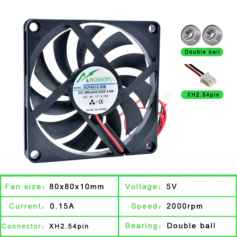 ACP8010 8cm 80mm fan 80x80x10mm DC5V 12V 24V 2 wires 2pin for chassis power supply charger inverter ultra-thin cooling fan