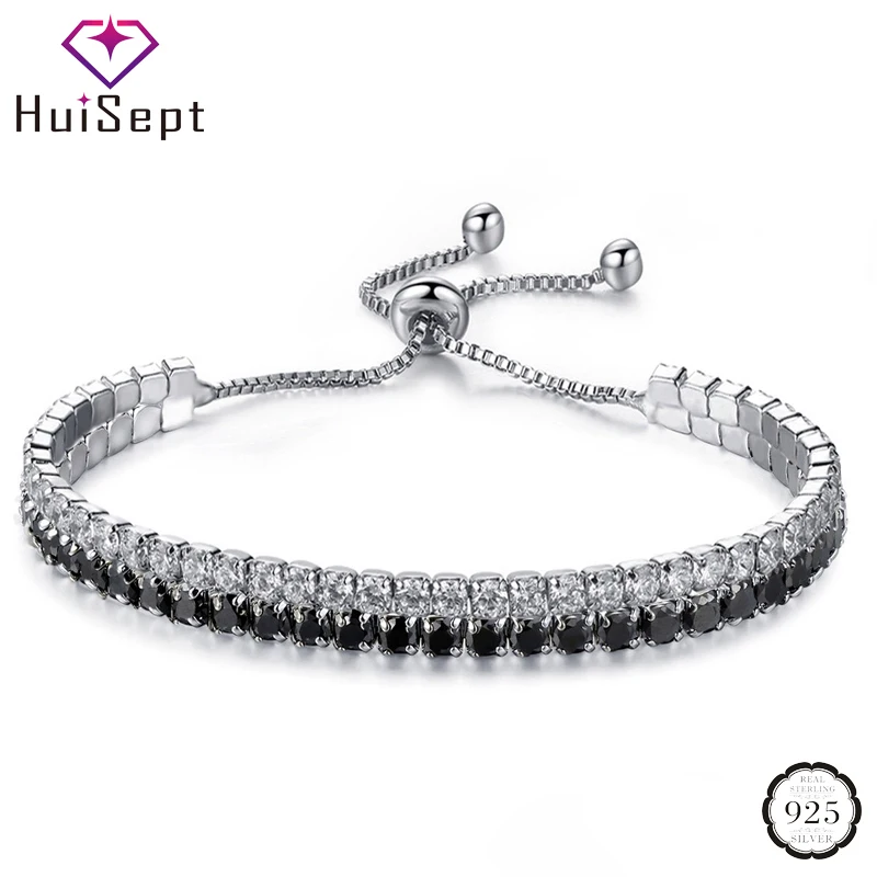 

HuiSept Bracelet 925 Silver Jewelry with Cubic Zircon Gemstone Fashion Accessories for Women Wedding Adjustable Chain Bracelets