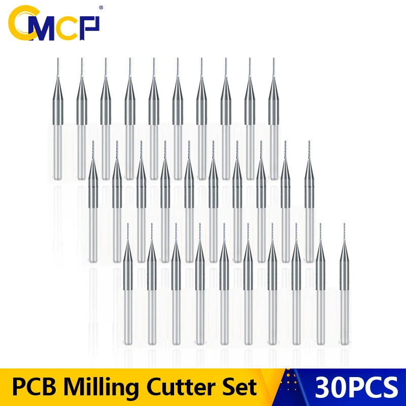 

CMCP PCB Milling Cutter Set 3.175mm Shank 0.5 0.6 0.7mm Carbide End Mill CNC Corn Milling Bit Router Bit