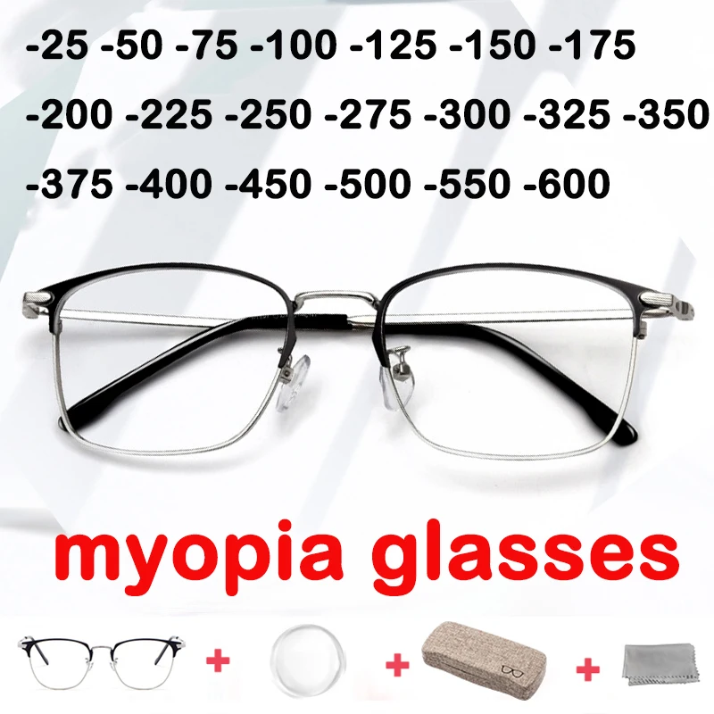 

Alloy Half Frame Myopia Glasses Men Women Fashion Ultralight Nearsighted Glasses Minimalist Optical Eyeglass -75 -175 -225 -275