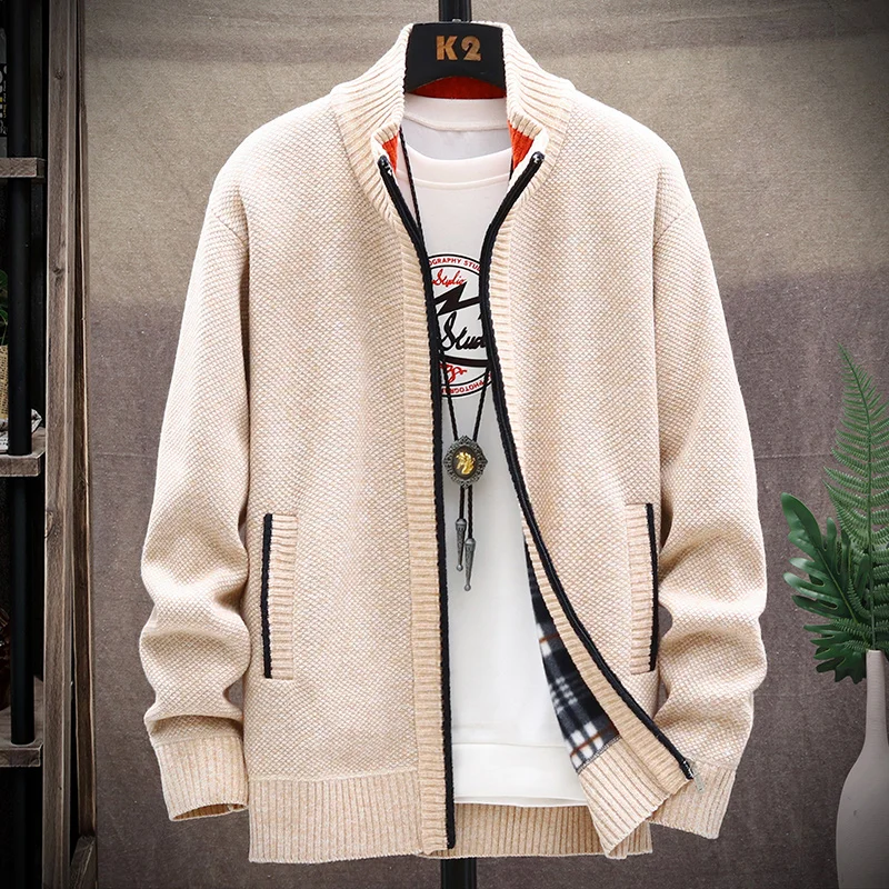 Men's Fashion Sweaters Long Sleeves Autumn Cardigan 2021 Casual Coats Solid Thick Slim Warm Male Spring Winter New Brand MOOWNUC