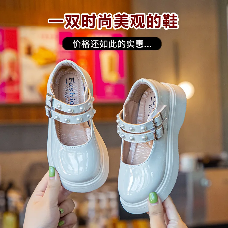 Autumn Fashion Princess Pearl Shoe Kids Little Girl School Child Shoes Dress Party Leather Shoe 2021 3 4 5 6 7 8 9 10 11 12 Year