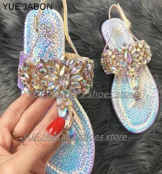 2024 Women Sandals Pink Gold Crystal Summer Shoes Women Large Size 43 Flat Women Sandals Womens Summer Shoes Sandals Flip Flops