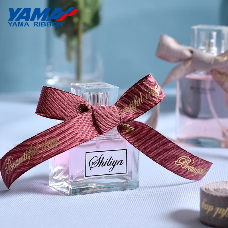 YAMA-Happy Birthday Gold Foil Printed Ribbon, Nylon Cotton Ribbons, DIY Crafts, Gifts Packaging, Party Decoration, 10Yards/Roll,