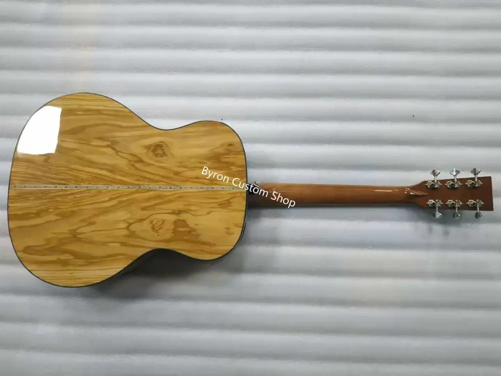 free shipping all solid european olive wood guitar OM custom handmade solid OM 14 frets olivewood acoustic guitar