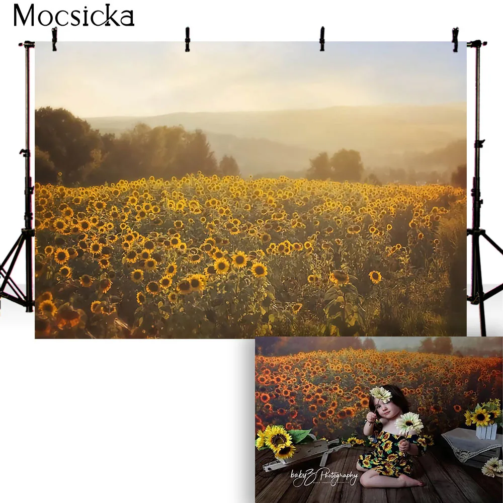 

Mocsicka Sunflower Field Photography Background kid Baby Portrait Photo Backdrop Spring Scenery Studio Photocall Props Wallpaper