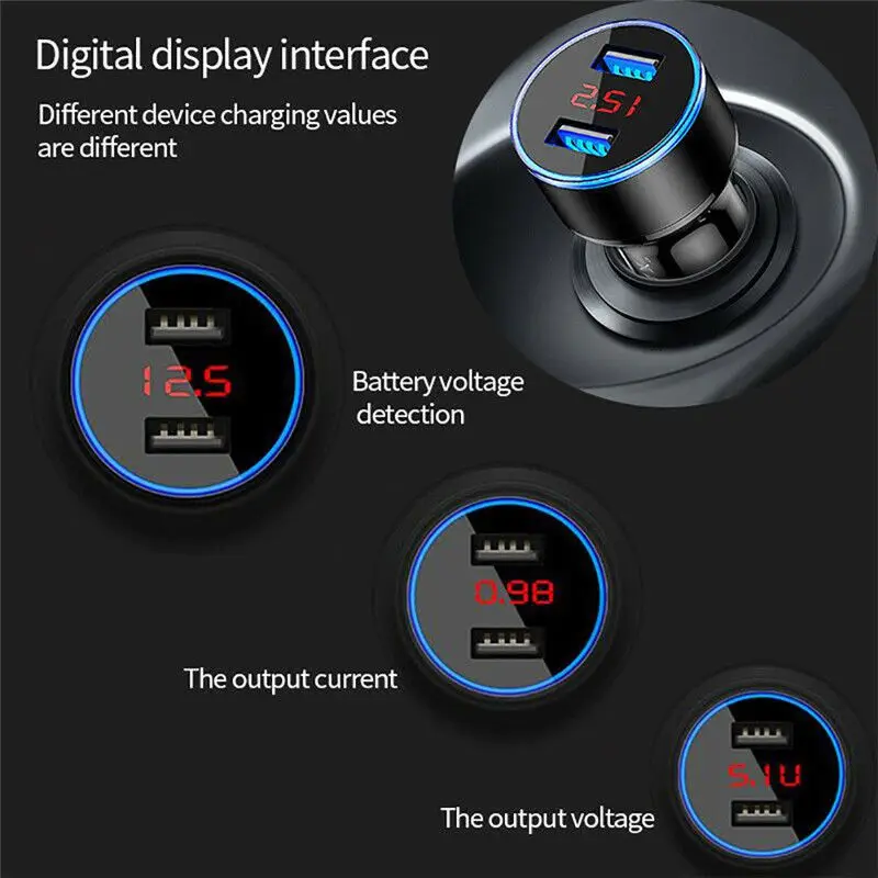 Dual USB Car Charger Adapter Car Cigarette Lighter LED Voltmeter For All Type Mobile Phone Charger Smart Dual USB Fast Charging