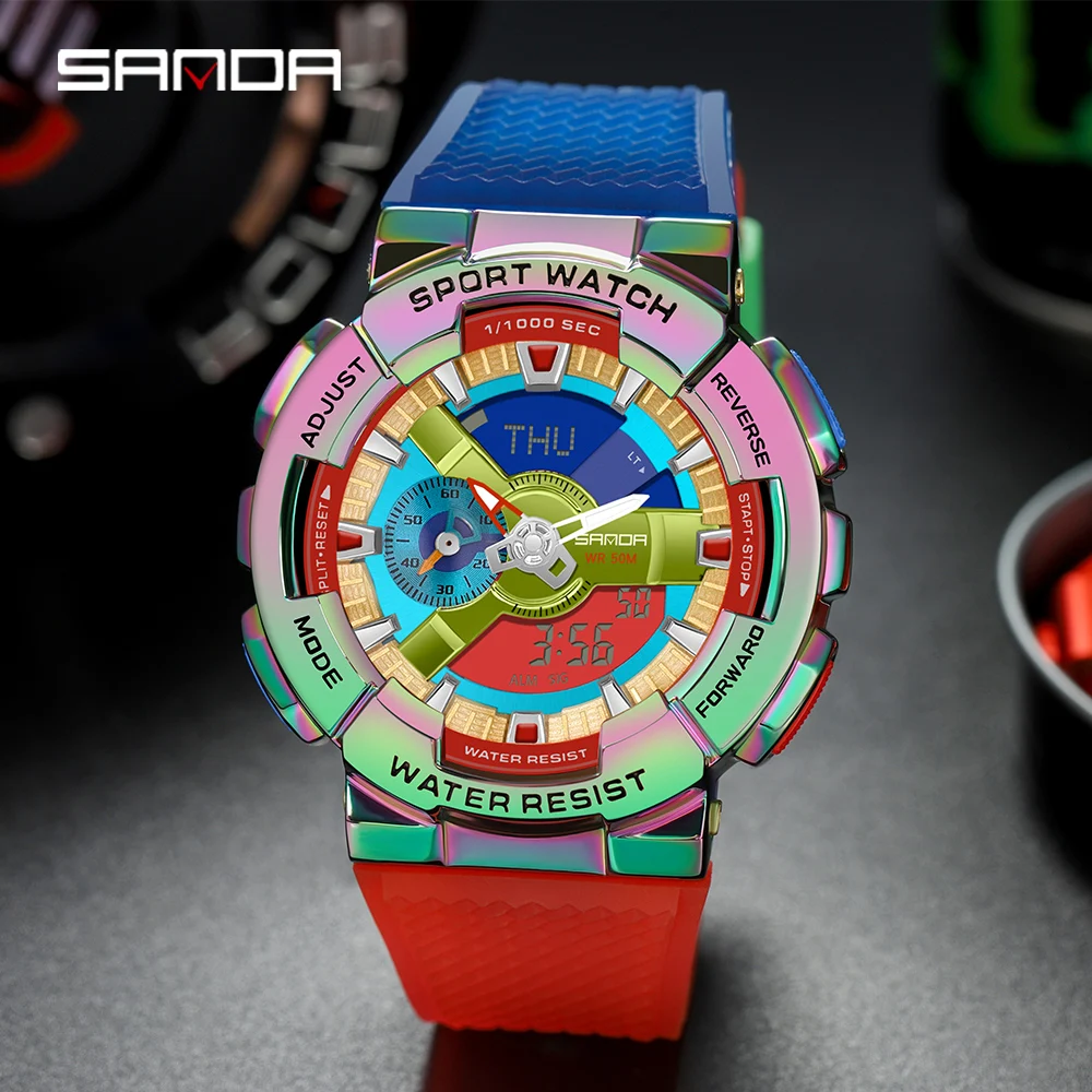 Sanda męski zegarek cyfrowy G Style sport wodoodporny Shock Military Premium zegarki magiczny kolor fajny luksusowy zegarek na rękę Relojes 9004