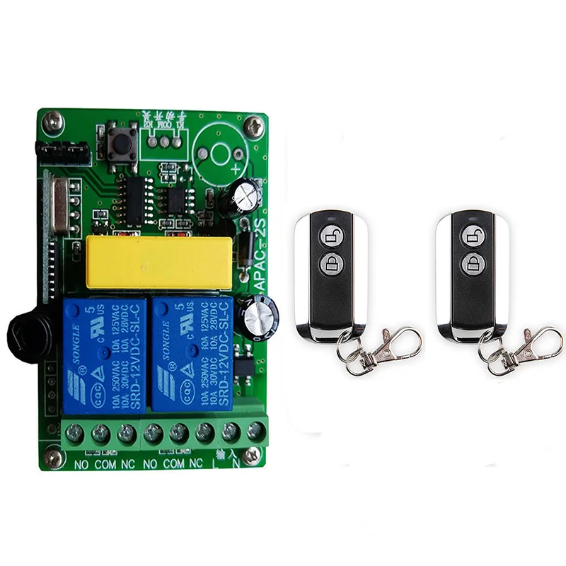 433Mhz RF Remote Control Circuit Universal Wireless Switch AC 220V 2CH rf Relay Receiver and Keyfob Transmitter for Garage