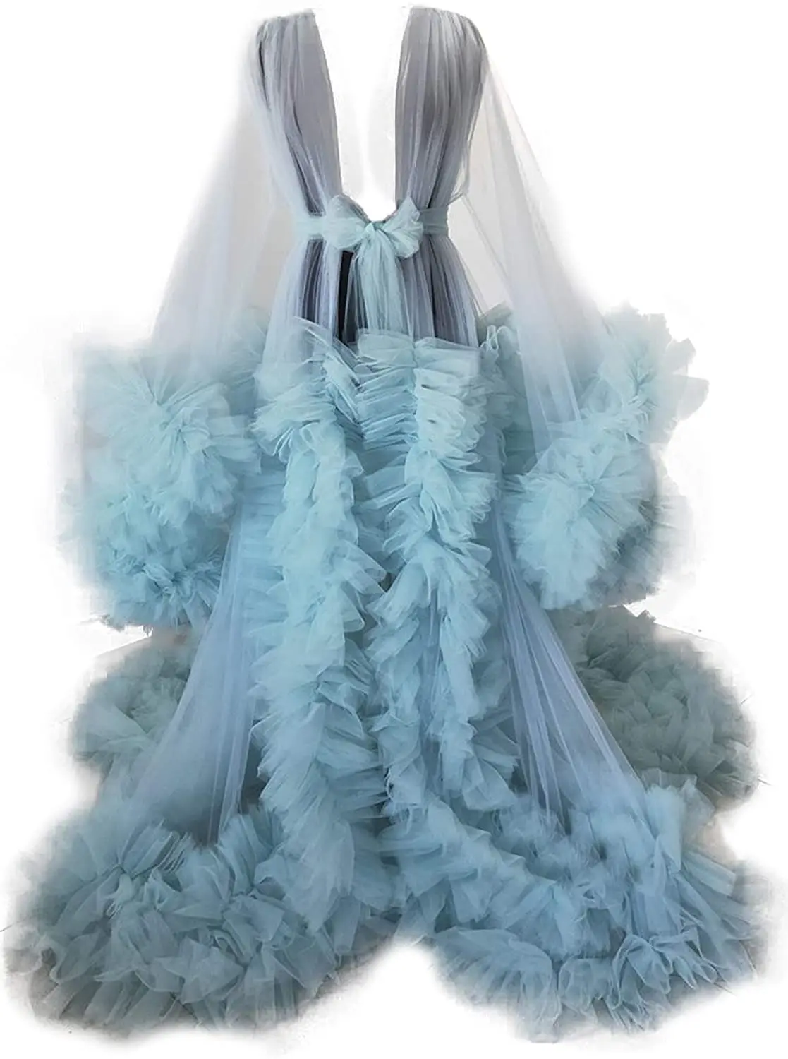 

See-Through Puffy Evening Dress Bride Photo Robes Maternity Tulle Robe for Photoshoot Perspective Sheer Long Babyshower Gowns