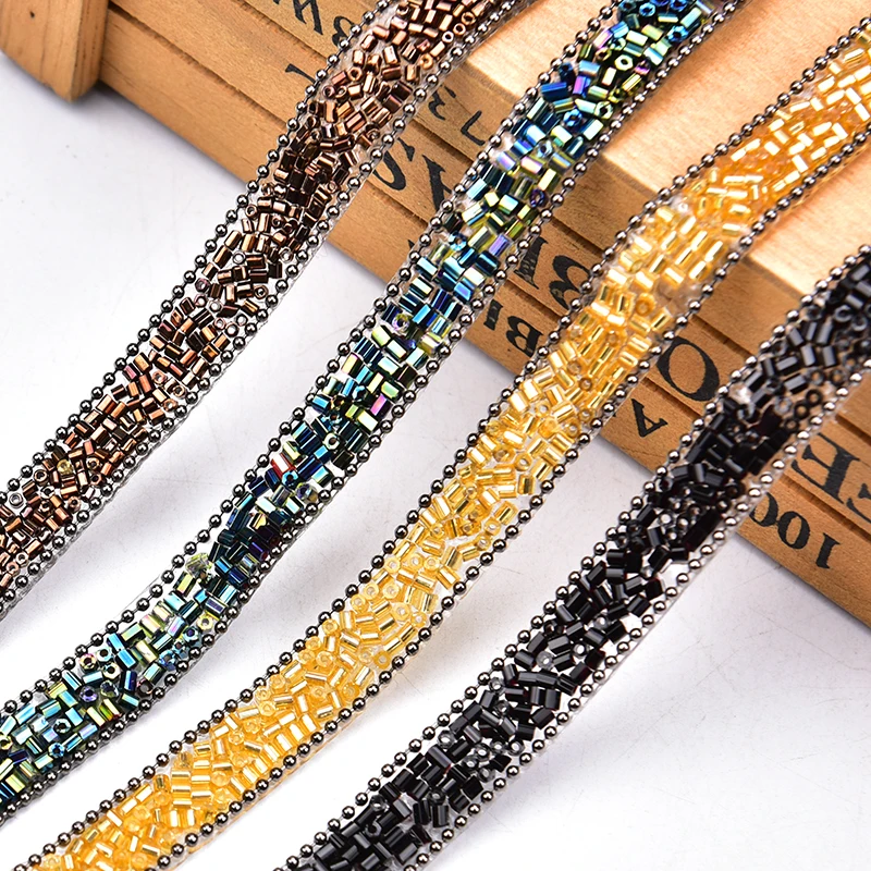 2 Yard Hotfix Ribbon Rhinestone Tube Bead Chain Strips Bling Crystal Wedding Decorative Diamond Banding Bridal Dress Belt Trim