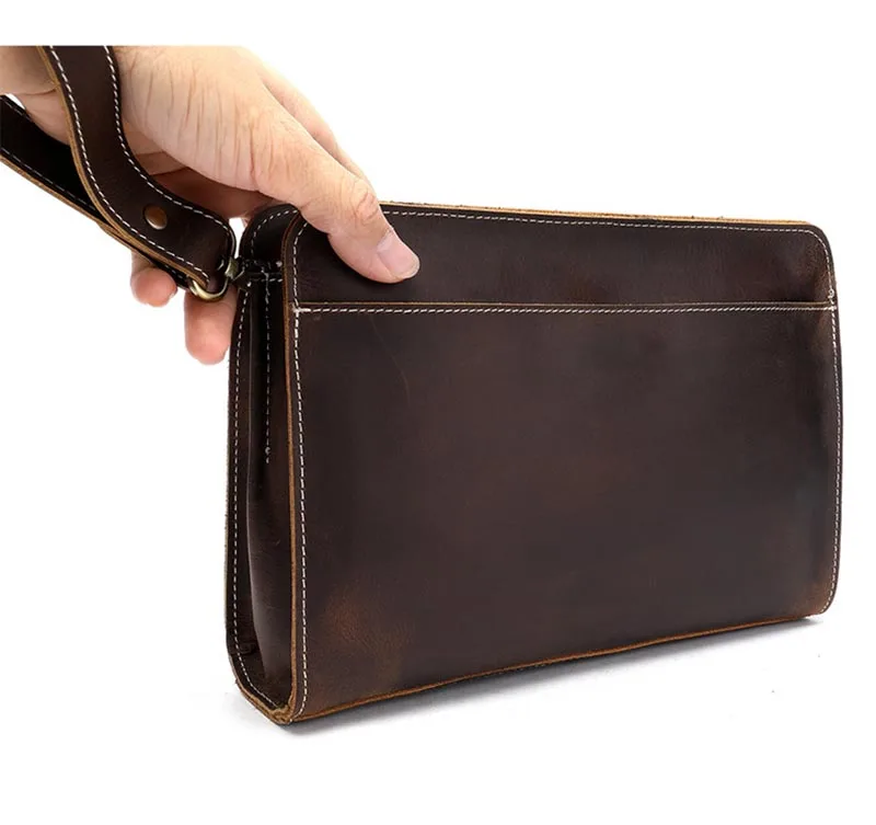 Luufan Men Genuine Leather Hand Clutch Bags Male Zipper Business File Document Bags For Ipad Sling clutch big capacity wallet