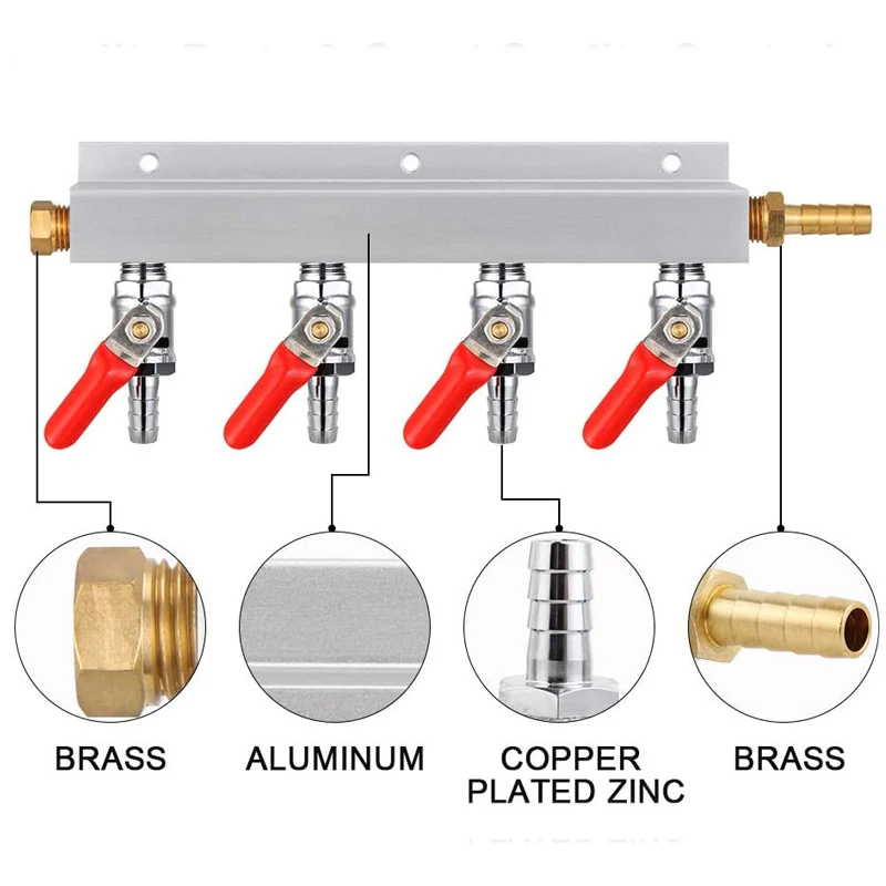 Gas Manifold, Homebrew Beer Gas Distributor, Air Distributor Co2 Manifold Splitter 5/16\