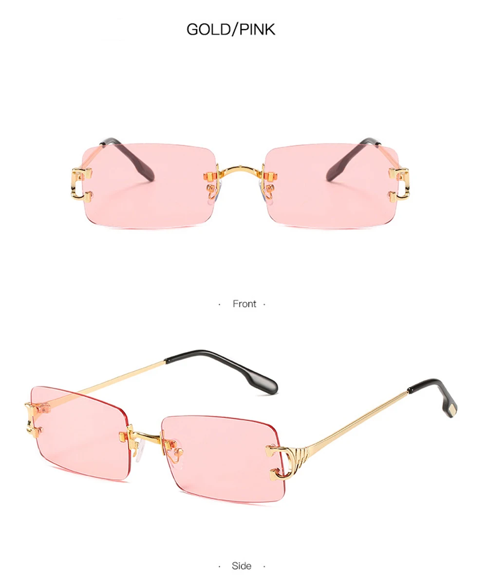 XaYbZc Blaue rechteckige Sonnenbrille, randlos, für Herren, Metall, modisch, quadratisch, Sonnenbrille für Damen, Verlaufsglas, rahmenlos, 2025, UV400 – Detail 15