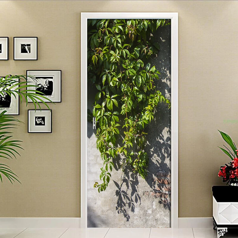 Modern Green Leaf Wall Tile Door Sticker Living Room Bedroom PVC Self-Adhesive Waterproof Mural Wallpaper For Walls 3 D Stickers