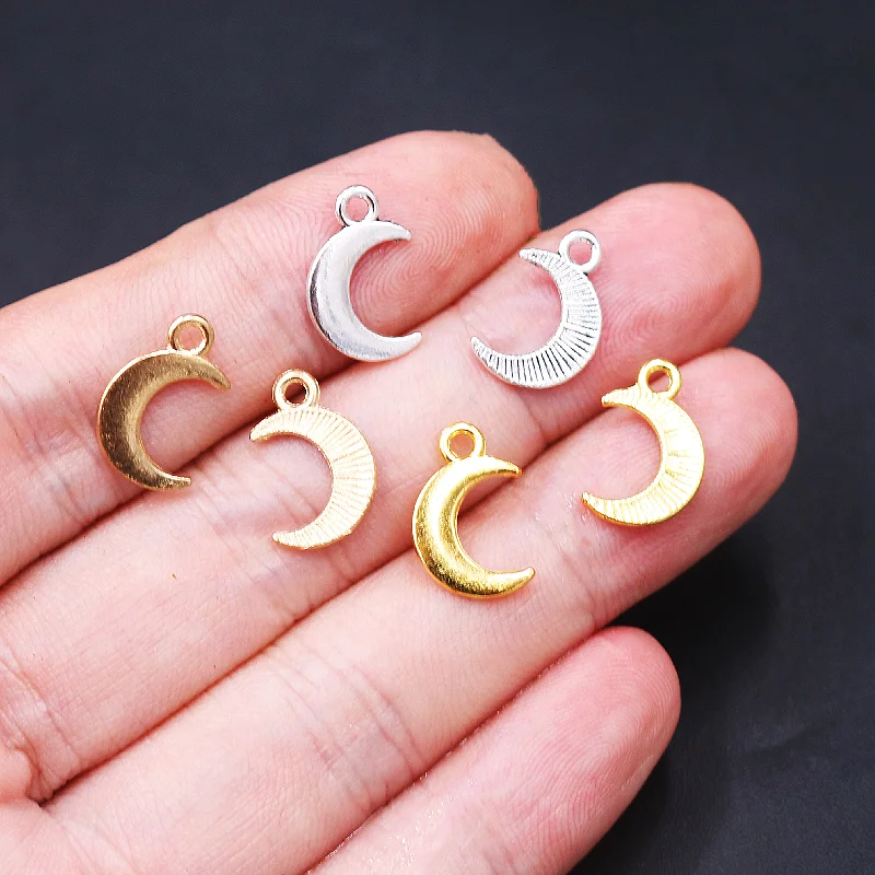 Imagen 7: Mini colgantes de Luna chapados en plata, accesorios de pulsera, dijes DIY para fabricación de joyas, 14x10mm, A601, 50 unidades