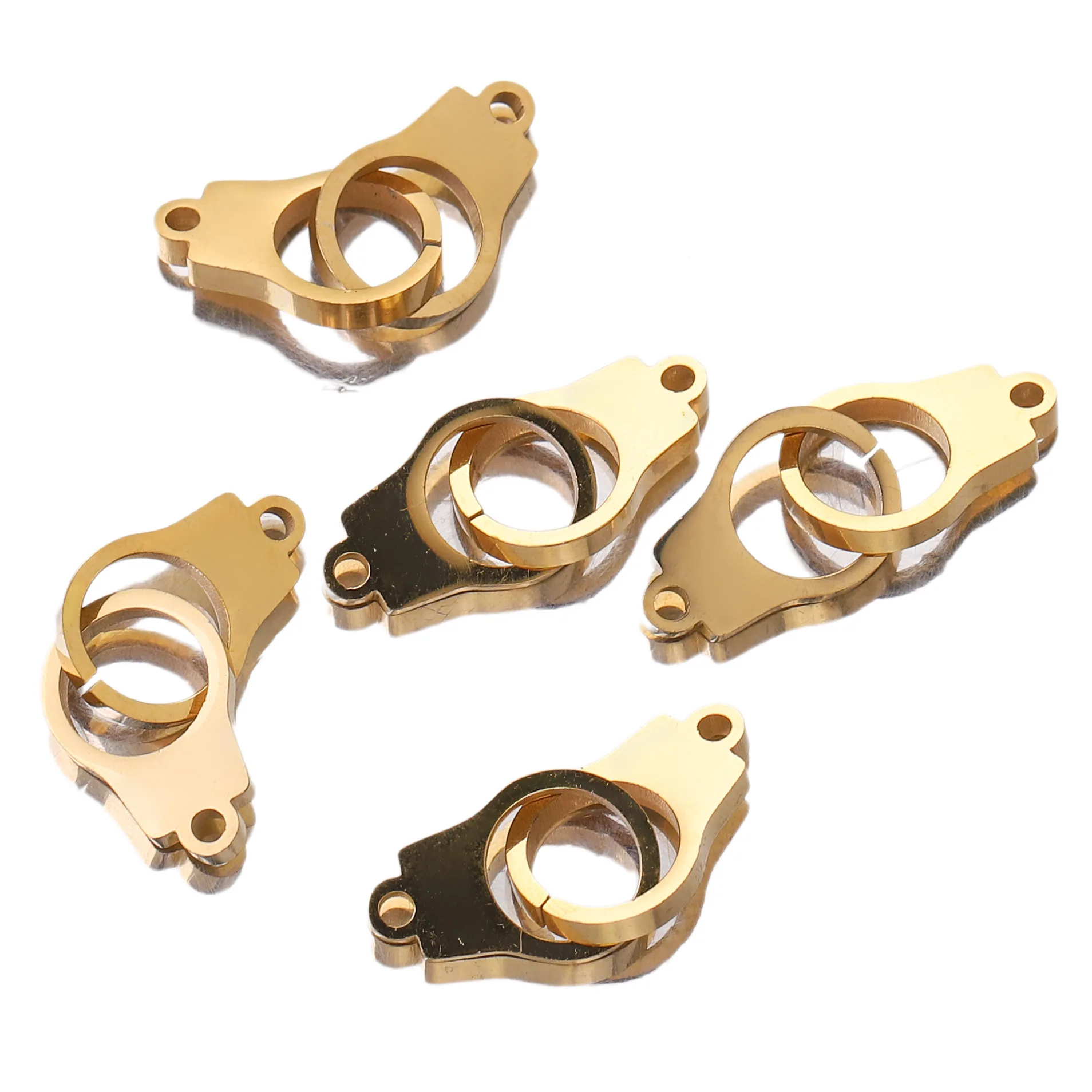 5pcs Stainless Steel Gold Handcuffs Charm Connector for Bracelet Necklace Pendants Diy Jewelry Making Supplies Wholesale Items