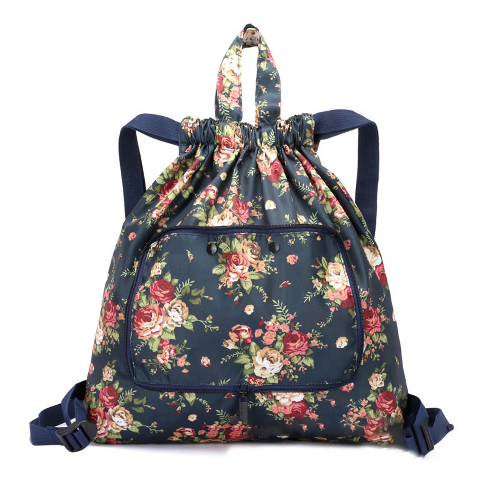 Multifunctional Foldable Portable Shopping Bag Women's Printed Drawstring Backpack for Camping Outdoor Large Capacity Flower New