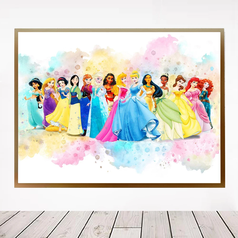 Princess Room Cartoon Wall Art Decor Disney Princesses Posters Prints Canvas Painting Pictures Girl Bedroom Nursery Home Decor