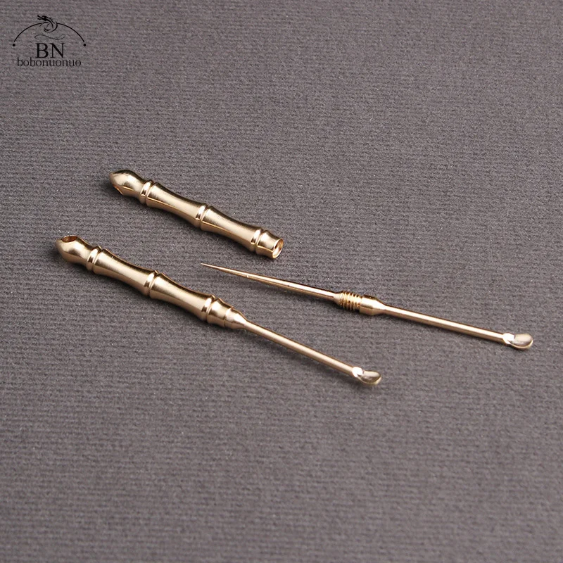 Antique Pure Brass Toothpick Earpick Craft Ear Cleaner Earwax Spoon Ear Pick Portable Key Chain Pendant Home Decoration Statues