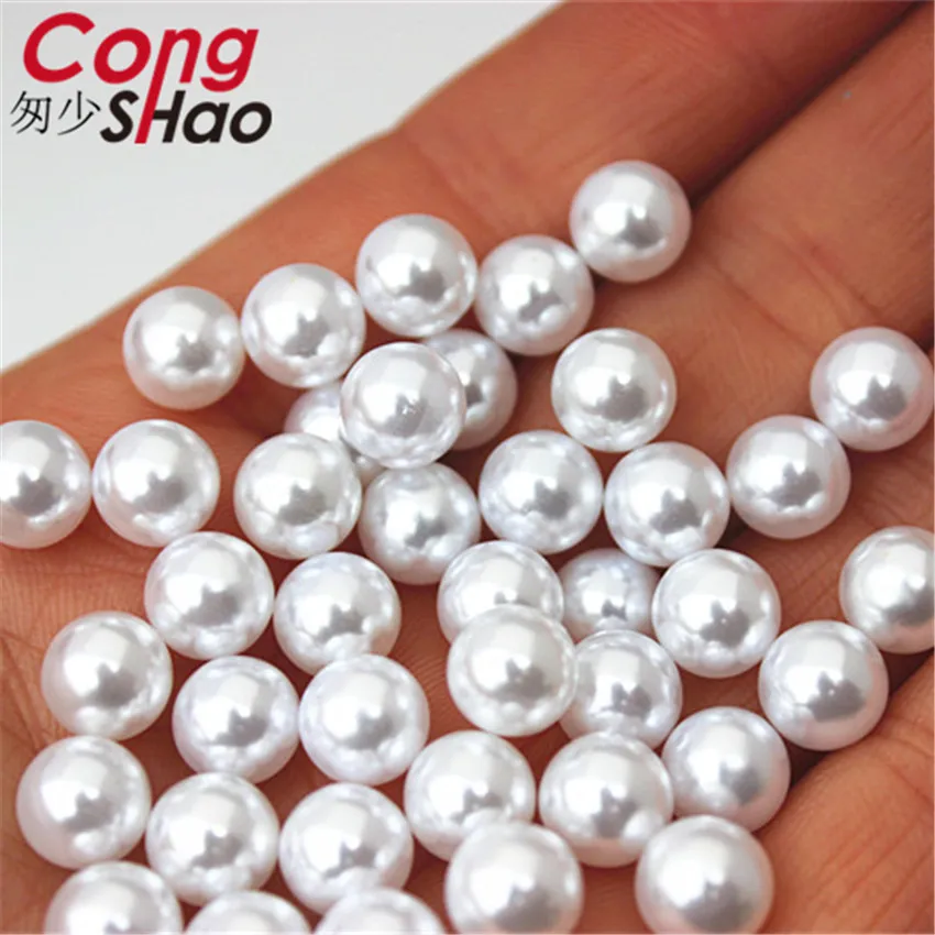 Cong Shao 4/6/8/10mm NO HOLE Imitation Beads Pearl ABS loose Round Beads Craft For DIY Fashion Jewelry Making hat Garment ZZ758