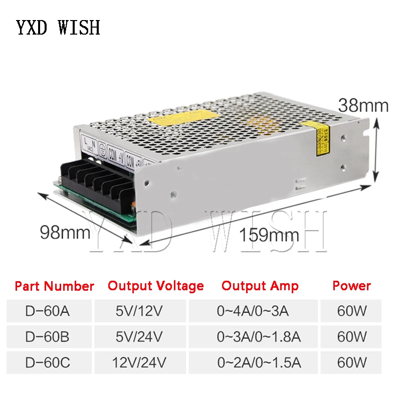 30W 50W 60W 100W 200W 350W Double Output Switching Power Supply 5V 12V, 5V 24V, 12V 24V Power Supply Transformer AC DC Converter