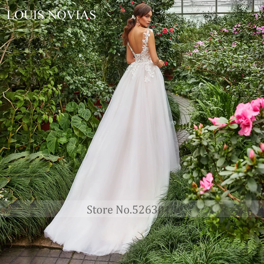 Louis Novias 2020 New Sleeveless Sexy  Lace embroidery Applique Open Back In The Air Simple Soft Satin Wedding Gowns