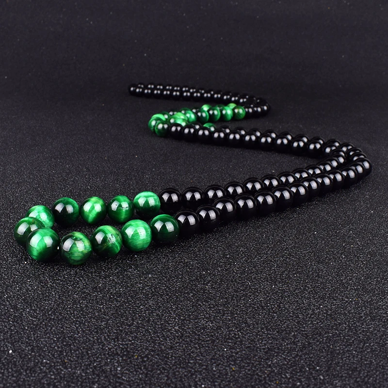 Natural Obsidian Green Tiger Eye Beads Necklaces Women Fashion Natural Onyxs Yoga Prayer Jewelry New Collier Homme Drop shipping