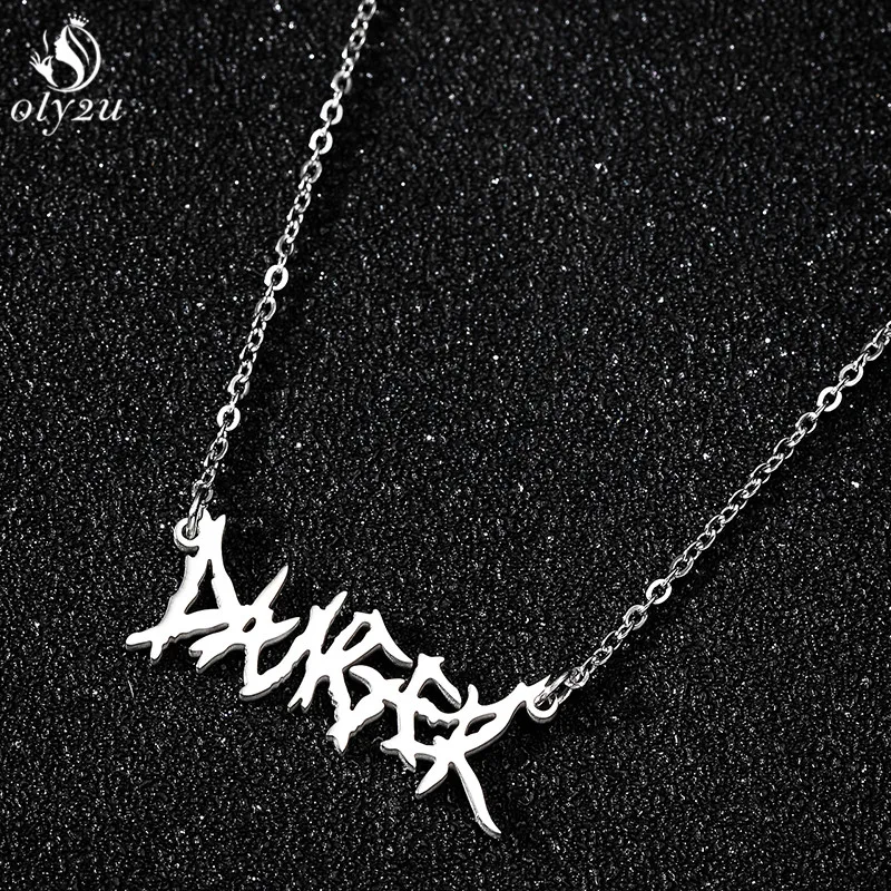 Gothic Punk Art Letter Necklace Women Fashion Irregular Words DANGER Pendant Necklace Hip Hop Jewelry Accessories 2021 New