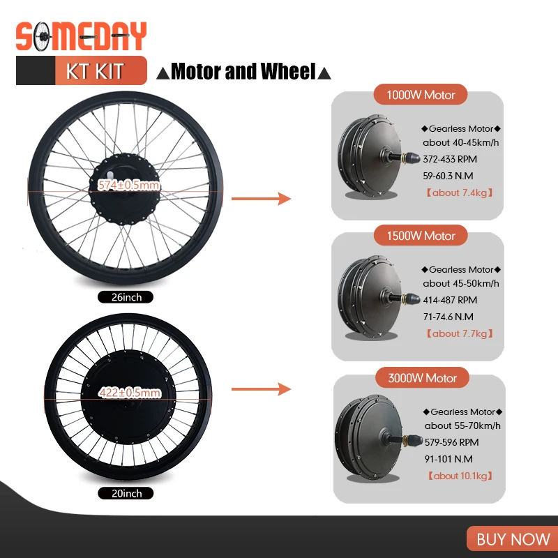 SOMEDAY-Gat Tire Kit di conversione bici elettrica Motore mozzo ruota posteriore 1000W 1500W 3000W 20/ 26 170-190mm Kit di conversione bici