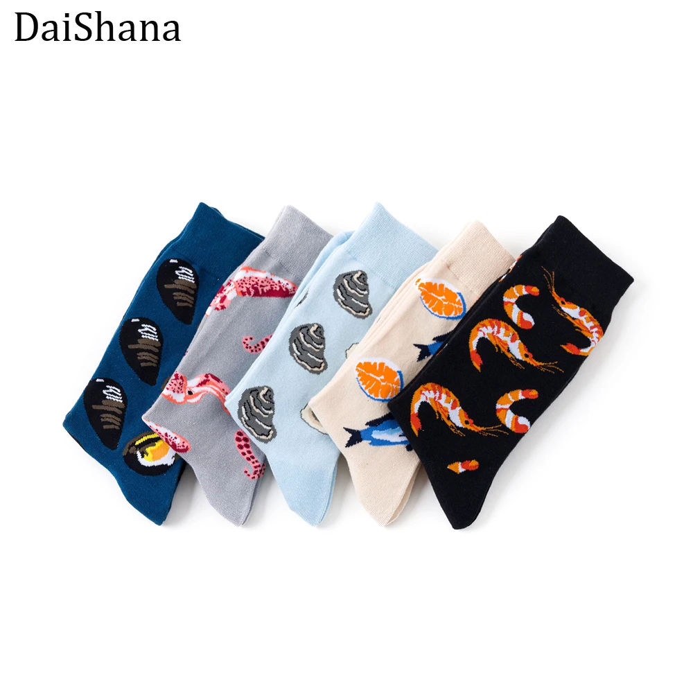 DaiShana-calcetines Divertidos Harajuku para mujer, medias divertidas de comida, mariscos, camarones y calamar, calcetines Divertidos de leche, vida creativa