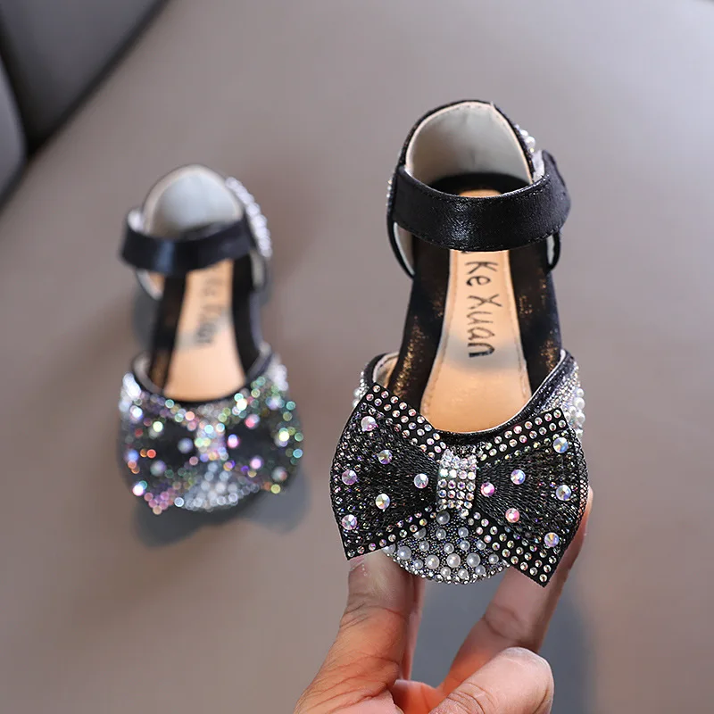 

Hot Sale Children's Princess Sandals Girls Sequin Bow Flat Single Shoes New Summer Baby Show Dance Shoes